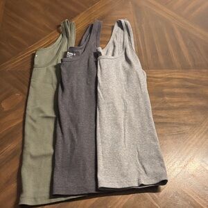 Old Navy Women's Ribbed Tank Top Trio - Olive, Charcoal, Light Gray